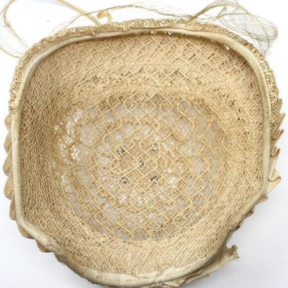 Vintage 50s Cocktail Hat Ivory Intricate Lace Design Rhinestones Veil - Hey Viv - Picture 5 of 6